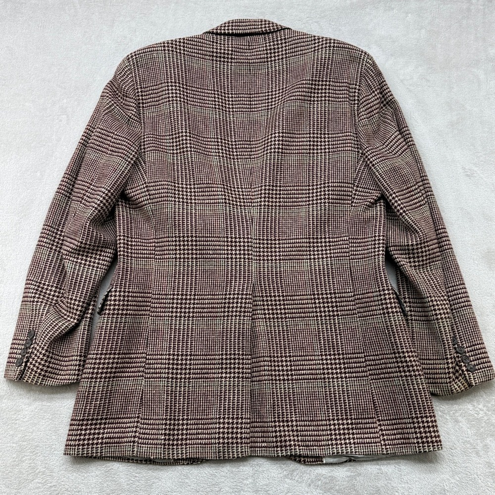 VTG Lands' End Sport Coat Men 40R Burgundy Glen Plaid Wool Tweed Blazer USA Made - Picture 10 of 12